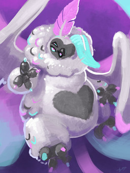 4_fingers ambiguous_gender antennae_(anatomy) anthro beak fingers fur heart_(marking) looking_at_viewer markings multicolored_body nude ringed_eyes ruff solo unusual_anatomy unusual_eye_placement white_body white_fur wings accidentalaesthetics arthropod insect lepidopteran moth 2023 colored digital_media_(artwork) digital_painting_(artwork) hi_res painting_(artwork) shaded