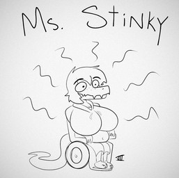 anthro belly big_breasts breasts clothing disability female footwear freckles hair hoodie huge_breasts long_tail overweight overweight_anthro overweight_female paraplegic shoes short_hair sitting slippers smile snout solo stink_fumes stink_lines tail topwear vehicle wheelchair seven_(artist) cavemanon_studios i_wani_hug_that_gator the_simpsons olivia_halford baryonyx dinosaur prehistoric_species reptile scalie spinosaurid theropod 2024 black_and_white monochrome sketch watermark