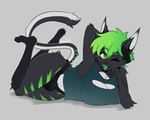 anthro big_breasts black_body black_fur breasts bulge fur green_eyes green_hair gynomorph hair horn intersex solo harucat dreik_(drakeraynier) felid feline mammal 5:4 hi_res male_(lore)