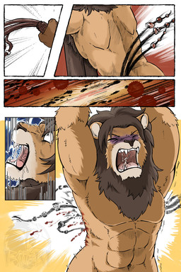 anthro bodily_fluids chain crying cuff_(restraint) execution handcuffs imminent_death male metal_cuffs nude pain restraints tears torture whip baroque_(artist) felid lion mammal pantherine hi_res