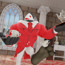 accessory anthro avian_feet balancing_object barefoot beak big_chest black_body black_feet blazer bottomwear broad_shoulders claws clothed clothed_anthro clothed_male clothing empty_eyes feet foot_focus formal_wear fully_clothed fully_clothed_male holding_with_foot jacket male male_anthro mask necktie plantigrade red_clothing red_eyes red_jacket red_topwear rug soles solo suit toe_claws top_heavy topwear white_beak white_bottomwear white_clothing dbzdr duustedchesto_(modeler) deltarune undertale_(series) avian swatchling 1:1 3d_(artwork) digital_media_(artwork) story story_in_description
