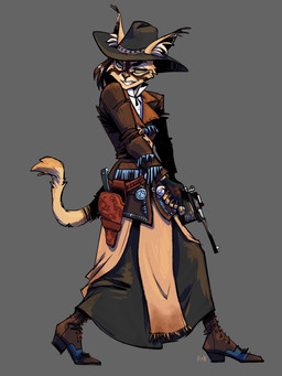 anthro biped boots bottomwear clothed clothing cowboy female footwear fully_clothed grey_background grin gun hat headgear headwear high_heeled_boots high_heels holding_gun holding_object holding_ranged_weapon holding_weapon holster jacket leather leather_clothing leather_jacket leather_topwear looking_back mauser_c96 ranged_weapon shoes simple_background skirt smile solo tail tail_under_skirt topwear weapon western_clothing russianbluenx01 mauser beatrix_foljambe felid feline mammal 2022 3:4 full-length_portrait hi_res portrait