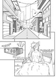 absurd_res anthro bed canid canine city cityscape clock comic ear_piercing fox furniture hi_res kif_yppreah kifyun2 male mammal monochrome open_mouth piercing pillow shirtless simple_background solo sound_effects text yawn