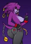 annoyed anthro areola big_breasts breasts butt clothed clothing crossgender erect_nipples female fingerless_gloves gesture gloves hand_gesture handwear lips looking_at_viewer looking_back middle_finger mtf_crossgender nipples purple_nipples red_eyes solo topless sparrow_(artist) sega sonic_the_hedgehog_(series) coldsteel_the_hedgeheg fan_character eulipotyphlan hedgehog mammal 2015 hi_res