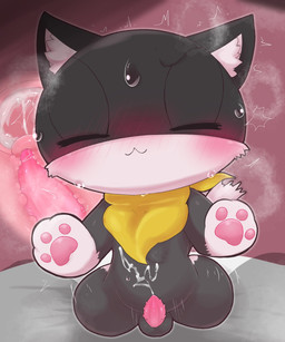 animal_genitalia animal_penis anthro balls biped black_body black_fur bodily_fluids cervical_contact cum cum_in_uterus cum_in_vagina cum_inside ejaculation eyes_closed feline_genitalia feline_penis female female_penetrated front_view fur genital_fluids genitals handpaw internal internal_vaginal male male_anthro mostly_nude multicolored_body multicolored_fur paws penetration penile penile_penetration penile_spines penis scarf scarf_only shaking silhouetted_body solo sweat sweatdrop tremble_spikes trembling two_tone_body two_tone_fur uterus vaginal vaginal_canal vaginal_penetration white_body white_fur badwingm atlus megami_tensei persona_(series) persona_5 sega morgana_(persona) domestic_cat felid feline felis mammal 2022 cel_shading digital_drawing_(artwork) digital_media_(artwork) hi_res shaded