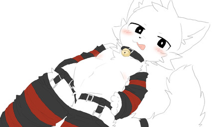 anthro armwear bell bell_collar biped blush clothing collar crotch_lines crotch_tuft deep_navel hand_on_hip kemono legwear licking licking_lips low-angle_view navel pattern_clothing solo striped_clothing stripes tongue tongue_out tuft ventral_groove young chano domestic_cat felid feline felis mammal 2025 hi_res portrait three-quarter_portrait