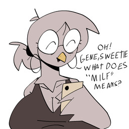 anthro beak big_breasts black_text breasts cellphone cleavage clothed clothed_anthro clothed_female clothing collarbone ear_piercing ear_ring electronics eyes_closed eyewear feather_hands feathers female female_anthro front_view glasses hair holding_cellphone holding_object holding_phone holding_smartphone hoop_ear_ring humor mature_anthro mature_female naive non-mammal_breasts phone piercing ring_piercing round_glasses simple_background sleeveless_clothing smartphone solo text topwear white_background xarop77 avian bird 1:1 2025 digital_drawing_(artwork) digital_media_(artwork) english_text hi_res