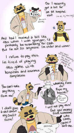anthro black_ears black_hands black_nose blue_bottomwear blue_clothing blue_pants bottomwear brown_body brown_eyes brown_fur clothing denim denim_bottomwear denim_clothing eyebrows eyes_always_closed eyes_closed frown fur gesture hand_gesture holding_up_hands jeans male pants pointing pointing_at_another simple_background sweater tail tearing text thick_eyebrows topwear wallet whisker_spots yelling p_rindustries p_rindustries_(p_rindustries) arctic_fox arthropod canid canine fox insect lepidopteran mammal moth raccoon_dog tanuki true_fox english_text hi_res