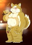 anthro balls belly biped blush genitals kemono male moobs nipples penis scar slightly_chubby solo fu_ren_chi lifewonders live_a_hero procy canid canine canis domestic_dog mammal 2020 censored hi_res