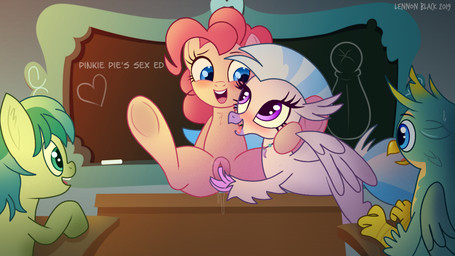 age_difference blush classroom desk exposure_to_minor female female/female feral fingering furniture genitals group male school sex_education student table teacher teacher_and_student vulva young lennonblack friendship_is_magic hasbro my_little_pony mythology gallus_(mlp) pinkie_pie_(mlp) sandbar_(mlp) silverstream_(mlp) avian equid equine gryphon horse mammal mythological_avian mythological_creature pony 16:9 widescreen