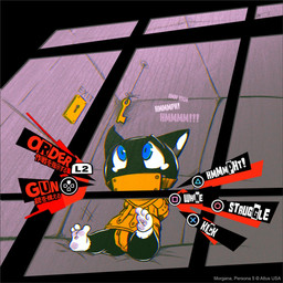3_toes anthro arms_tied barefoot black_body black_fur blue_eyes bound chibi feet fur gag gagged gameplay_mechanics hands_behind_back hindpaw inmates key male mask mask_only muffled nude padded_room paws plantigrade prison_cell prisoner restraints soles solo straitjacket text toes white_body white_fur impximon atlus megami_tensei persona_(series) persona_5 sega morgana_(persona) domestic_cat felid feline felis mammal tuxedo_cat 1:1 hi_res