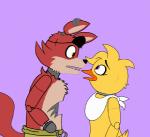 anthro blinking blush duo ear_piercing exposed_endoskeleton eye_contact eye_patch eyewear female hook hook_hand kissing looking_at_another machine male male/female piercing pirate gloriapainthtf_(artist) five_nights_at_freddy's scottgames chica_(fnaf) foxy_(fnaf) animatronic avian bird canid canine chicken fox galliform gallus_(genus) mammal phasianid robot animated low_res short_playtime