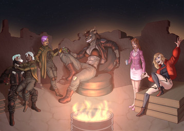 alcohol alcohol_bottle anthro beverage beverage_bottle bottle celebration container drinking drugs female female/female group gun gynomorph handgun happy holding_alcohol intersex intersex/female intersex/male male male/female male/male marijuana marijuana_blunt ranged_weapon revolver smoking smoking_marijuana tactical_gear toasting weapon pencilsmith_artwork shadowrun jira_batami xiro_decobray human mammal reptile scalie snake troll_(mythology) hi_res