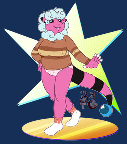 anthro breasts camel_toe clothed clothing covered_nipples female fur hair looking_at_viewer nipple_outline panties pink_body pink_fur short smile solo tail underwear walking white_hair scorpiogustavo nintendo pokemon bovid caprine flaaffy generation_2_pokemon mammal pokemon_(species) sheep alpha_channel hi_res signature
