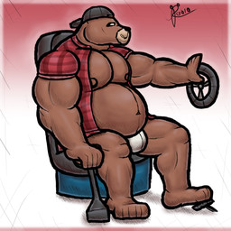 anthro belly brown_body brown_fur clothing fur hat headgear headwear male musclegut muscular muscular_male overweight red_clothing slightly_chubby solo truck trucker vehicle alanottaviano bear mammal ursine 1:1 hi_res