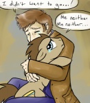 blue_eyes bodily_fluids brown_body brown_fur brown_hair clothing comforting crying cutie_mark dialogue duo feral fur hair hug jacket male tears text topwear balddumborat british_broadcasting_corporation doctor_who friendship_is_magic hasbro my_little_pony doctor_whooves_(mlp) tenth_doctor the_doctor_(doctor_who) earth_pony equid equine horse human mammal pony crossover english_text