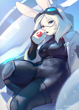 anthro biped breasts clothed clothed_anthro clothed_female clothing eyewear female fingers front_view glasses hair looking_at_viewer medium_breasts sitting solo teeth thick_thighs tongue wide_hips hackainax lancer_(ttrpg) lagomorph leporid mammal rabbit 2026 digital_drawing_(artwork) digital_media_(artwork) hi_res