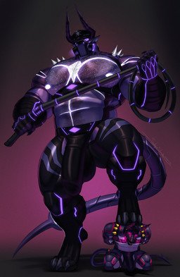 anthro barazoku bioluminescence body_hair bound bulge chest_hair claws clothing digitigrade dominant dominant_male duo feet foot_on_back glowing harness headgear holding_object holding_whip horn leather leather_clothing leather_headgear leather_underwear looking_at_viewer low-angle_view male male/male mask muscular muscular_anthro muscular_male navel nipple_piercing nipples piercing pointed_tail size_difference spikes submissive submissive_male toe_claws underwear whip shapeshifter_(artist) bovid bovine canid canine canis cattle demon mammal wolf digital_media_(artwork) hi_res