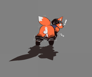 anthro anus balls beanie black_beanie black_clothing black_hat black_headwear blue_clothing blue_shirt blue_topwear bottomwear bottomwear_down clothed clothing dipstick_tail exclamation_point fur furgonomic_beanie furgonomic_hat furgonomic_headwear furgonomics genitals grey_background hat headgear headwear looking_back male markings orange_body orange_ears orange_fur pants pants_down partially_clothed penis rear_view shadow shirt simple_background solo tail tail_markings topwear white_sclera white_tail_tip x_anus derpyfox_36 derpyfox_36_(fursona) canid canine fox mammal 2023 digital_drawing_(artwork) digital_media_(artwork) full-length_portrait portrait