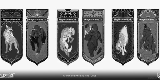 4_toes ambiguous_feral ambiguous_gender banner bent_legs black_body black_fur black_gums black_nose black_tongue claws company_logo company_name empty_eyes eyes_closed fangs feet feral fluffy fluffy_tail fur gradient_background grey_body grey_claws grey_eyes grey_fur grey_nose grey_tail grey_tongue group howl light mouth_closed multicolored_body multicolored_fur nude_ambiguous number open_mouth paws plantigrade quadruped roaring simple_background sitting standing tail teeth text toes tongue whisker_spots whiskers byanka_li highguard_(game) bear canid canine canis mammal wolf 2026 absurd_res concept_art digital_drawing_(artwork) digital_media_(artwork) english_description english_text greyscale hi_res lighting monochrome multiple_images official_art shaded url