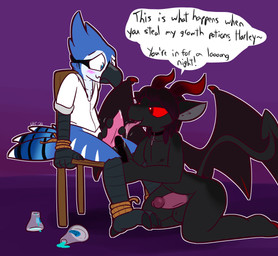 after_transformation anthro anthro_on_anthro arms_tied avian_feet balls bat_wings bdsm big_penis black_balls black_body black_feathers black_fur black_hair black_nipples black_stripes blue_body blue_eyes blue_feathers blush bodily_fluids bondage bottomless bound clothed clothing collar cross dialogue dipstick_tail dominant dominant_male duo erection feathers feet fur genital_fluids genitals hair handjob holding_object holding_penis holding_sex_toy holding_vibrator humanoid_genitalia humanoid_penis interspecies kneeling legs_tied looking_down male male/male markings membrane_(anatomy) membranous_wings motion_lines multicolored_tail nipples open_mouth penile penis pink_penis potion precum purple_background red_eyes red_hair red_sclera restraints rope rope_bondage saliva sex sex_toy simple_background sitting speech_bubble striped_feathers stripes submissive submissive_male tail tail_markings talons tapering_penis text tied_to_chair toes tongue tongue_out topwear vibrator vibrator_on_penis white_body white_clothing white_feathers white_stripes white_topwear wings ultilix azazel_(blissman2020) harley_(amoderatelysizedbird) avian bird blue_jay bovid caprine corvid demon goat jay_(bird) mammal new_world_jay oscine passerine 2020 english_text hi_res