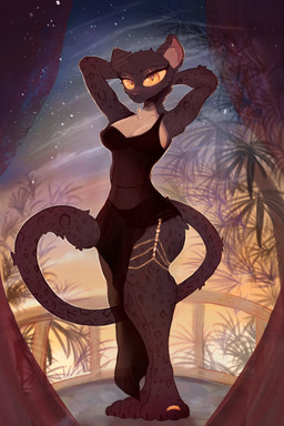 4_fingers 4_toes accessory anthro arm_tuft athletic badass_woman beach big_breasts biped black_body black_bra black_breasts black_clothing black_dress black_panties black_underwear bra breasts chain_necklace cheek_tuft claws clothed clothing dark_dress digit_ring dress elbow_tuft eyelashes facial_tuft feet female female_anthro fingers fluffy fluffy_chest fluffy_hair fluffy_tail footwear fur hair jewelry lace_panties long_hair looking_at_viewer looking_badass markings medium_breasts muscular necklace night nipple_outline olo palm_tree panties paws plant ponytail raised_arms ring ring_(jewelry) silk sky spots spotted_body spy standing star strong_female tail thick_eyelashes thick_thighs toes translucent translucent_clothing tree tuft underwear vintage wedding_night wedding_ring wife greengirdle microsoft the_elder_scrolls fan_character felid khajiit mammal pantherine 2:3 hi_res