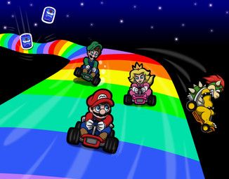 blonde_hair brown_hair clothed clothed_human clothed_male clothing dress driving driving_kart facial_hair falling female female_human fully_clothed fully_clothed_human fully_clothed_male hair hat headgear headwear kart king male mustache princess rainbow rainbow_road royalty vehicle araghen mario_bros mario_kart nintendo super_mario_kart bowser luigi mario princess_peach human koopa mammal scalie thwomp colored digital_drawing_(artwork) digital_media_(artwork) hi_res brother_(lore) brothers_(lore) sibling_(lore) twins_(lore)