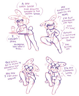 adhd anthro autofellatio balls big_penis bodily_fluids bottomless bottomless_anthro bottomless_gynomorph bottomless_intersex chest_tuft clothed clothing cum cum_in_mouth cum_in_own_mouth cum_in_self cum_inside cum_on_face cum_on_own_face cum_on_self dialogue drinking drinking_cum drinking_own_cum erection eyewear genital_fluids genitals glasses gynomorph heart_(marking) heart_symbol humanoid_genitalia humanoid_penis intersex leaning leaning_forward markings masturbation mental_health oral oral_masturbation penile penile_masturbation penis simple_background solo text tuft bestfriendforever besty_(character) lagomorph leporid mammal rabbit 2025 comic english_text hi_res restricted_palette sketch nonbinary_(lore)