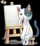 anthro black_nose brush canvas chair eyelashes female flower furniture green_eyes on_chair paws plant sitting sitting_on_chair solo tail white_body white_sclera flavia-elric domestic_cat felid feline felis mammal 2015 absurd_res alpha_channel digital_media_(artwork) hi_res