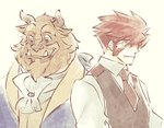 brown_body brown_fur clothed clothing duo eyewear fangs fur glasses hair horn male red_hair teeth ichi23 beauty_and_the_beast blood_blockade_battlefront disney beast_(disney) klaus_von_reinherz human mammal crossover