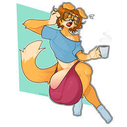 anthro balls barely_contained barely_contained_penis beverage big_balls big_penis bulge clothed clothing coffee coffee_cup coffee_mug container cup eyes_closed eyewear femboy footwear fur genitals glans glasses hair huge_balls huge_penis humanoid_genitalia humanoid_penis hung_femboy hyper hyper_balls hyper_genitalia hyper_penis male open_mouth penis shirt simple_background socks solo t-shirt tail tired topwear underwear yawn yellow_body yellow_fur catboyz gabe_(catboyz) canid canine canis domestic_dog mammal 1:1 hi_res