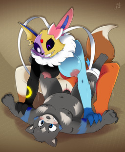 anthro areola big_breasts black_body black_fur black_nose black_sclera blue_body blush bodily_fluids body_horror breasts brown_body brown_fur duo female female_penetrated fur fusion genitals glowing glowing_eyes hair male male/female male_penetrating male_penetrating_female multicolored_body multicolored_fur nipples nude open_mouth penetration penile penile_penetration penis penis_in_vagina pokemon_fusion pokemorph purple_eyes ribbons ribbons_(anatomy) seam_(sewing) sewn_pussy sex simple_background smile tail teeth vaginal vaginal_penetration vulva white_body white_fur yellow_body yellow_fur e-01 nintendo pokemon abominaceon conroy_(helixdrawsstuff) canid canine domestic_cat eevee eeveelution espeon felid feline felis flareon generation_1_pokemon generation_2_pokemon generation_4_pokemon generation_6_pokemon glaceon hybrid hybrid_pokemon jolteon leafeon mammal monster pokemon_(species) sylveon umbreon vaporeon digital_media_(artwork) hi_res