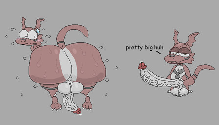 anthro backsack balls bedroom_eyes big_balls big_butt big_penis blush blush_lines bodily_fluids bragging butt claws dialogue erection eyebrows fangs feet genital_fluids genitals glans glistening glistening_balls glistening_body glistening_butt glistening_genitalia huge_balls huge_butt huge_penis looking_at_self looking_at_viewer looking_back male markings multicolored_body narrowed_eyes nude_anthro nude_male open_mouth penis precum pupils raised_eyebrow raised_tail red_body scrotum_flap seductive shocked solo standing submissive submissive_male sweat sweatdrop sweating_profusely sweaty_butt tail talking_to_viewer teeth text thick_thighs toe_claws vein veiny_penis white_body white_sclera yellow_eyes nxyitn bandai_namco digimon digimon_(species) guilmon 7:4 aliasing digital_media_(artwork) english_text