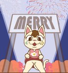 anthro clothed clothing clothing_lift female fireworks genitals looking_down no_underwear presenting presenting_pussy pussy shirt shirt_lift smoke solo topwear weirdkoaladream animal_crossing nintendo merry_(animal_crossing) felid feline mammal