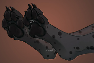 abstract_background ambiguous_gender anthro black_pawpads black_paws brown_background digit_ring digitigrade feet foot_fetish foot_focus foot_shot fur fur_markings fur_tuft grey_body grey_fur jewelry markings nails pawpads paws ring simple_background solo toe_ring toes tuft chatski hyena mammal digital_media_(artwork)