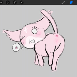 anus art_program_in_frame blush chibi eyelashes female feral fluffy_ears fur genitals heart_symbol looking_at_viewer markings no_pupils one_eye_closed open_mouth pink_body pink_fur presenting presenting_vulva raised_tail rear_view simple_background solo speech_bubble tail vulva white_markings wink winking_at_viewer cutoffcutiemark mewgenics marshmallow_(mewgenics) domestic_cat felid feline felis mammal 1:1 hi_res sketch