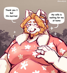 anthro beard belly big_belly blonde_hair blush clothing dialogue facial_hair fur hair horn male mature_male moobs overweight overweight_male shirt solo text topwear white_body white_fur aphrodi1212 undertale_(series) asgore_dreemurr bovid caprine goat mammal english_text hi_res