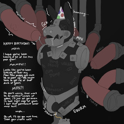 4_missing_limbs amputee anthro birthday bodily_fluids body_modification chastity_belt chastity_device cum cum_dumpster cum_from_nose cum_in_mouth cum_in_nose cum_inside cum_string dialogue disability gag genital_fluids genitals happy_birthday humanoid_genitalia humanoid_penis male penis permanent permanent_chastity_device permanent_erection precum_collection quadruple_amputee ring_gag sensory_deprivation solo text rynnks kinktober_2025 rynnks_(character) lagomorph leporid mammal rabbit 1:1 2025 english_text hi_res