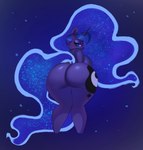 anthro anthrofied big_breasts big_butt blue_body blue_hair blush breasts butt ethereal_hair female hair horn rear_view solo unicorn_horn bulveetox friendship_is_magic hasbro my_little_pony mythology princess_luna_(mlp) equid equine mammal mythological_creature mythological_equine unicorn hi_res