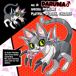 3_toes ambiguous_gender chibi claws countershading eyeliner fangs feet feral fur gender_symbol green_sclera grey_body grey_ears grey_fur grey_tail handpaw inner_ear_fluff looking_at_viewer makeup male_symbol open_mouth open_smile pattern_background pawpads paws semi-anthro simple_background smile solo symbol tail teeth text text_box toes tuft whiskers white_body white_countershading young young_feral blitzdrachin conditional_dnp sifyro's_bestiary felid feline mammal pferline 1:1 english_text hi_res model_sheet male_(lore)