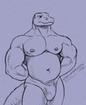 anthro belly bulge clothing flexing male muscular navel nipples solo speedo standing swimwear amarox lucas_(amarox) komodo_dragon lizard monitor_lizard reptile scalie digital_drawing_(artwork) digital_media_(artwork) hi_res sketch