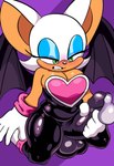 balls bat blush bodily_fluids breasts clothing condom_suit crossgender cum cum_in_clothing genital_fluids genitals gynomorph hi_res intersex latex_suit looking_pleasured mammal penis rouge_the_bat sega slightly_chubby solo sonic_the_hedgehog_(series) squeezysquisher thick_thighs wide_hips