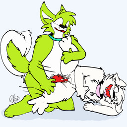 animal_genitalia anthro bodily_fluids cum cum_in_vagina cum_inside cum_on_penis duo ejaculation female genital_fluids genitals knot knotted_penis knotting male male/female paws penis raised_leg raised_tail sex spread_legs spreading tail tail_motion tail_tuft tuft vulva piperis jaden_the_jackal salt_c_lupis canid canine canis domestic_dog jackal maltese mammal toy_dog 1:1 hi_res
