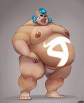 anthro belly big_belly blue_hair bulge clothing hair humanoid_hands male moobs nipples obese obese_male overweight overweight_anthro overweight_male solo underwear karrnade lifewonders tokyo_afterschool_summoners ganglie_(tas) mammal suid suine sus_(pig) wild_boar 2021 hi_res