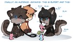 blue_eyes chibi confusion dominant dominant_female female feral green_eyes group happy humor leash male male/female nervous plushie shepherdfox silly sitting text trio locknvt shepherdsnow canid canine felid fox mammal pantherine snow_leopard english_text