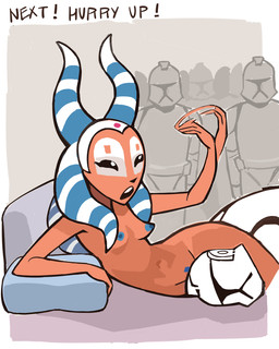 areola armor biped breasts dialogue female genitals group head_between_thighs headgear helmet lekku_(anatomy) lying male navel nipples not_furry nude on_side open_mouth red_body red_skin small_breasts vulva poivre_moulu star_wars clone_trooper shaak_ti alien alien_humanoid human humanoid mammal togruta 2025 4:5 hi_res