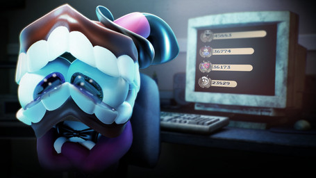 big_pupils black_bow_tie black_clothing black_hat black_headwear blue_eyes bodily_fluids bow_tie chair clothing computer computer_keyboard computer_monitor computer_mouse crossed_arms crying desk dilated_pupils electronics eyes_in_mouth for_a_head furniture gloves green_eyes handwear hat headgear headwear heterochromia jacket looking_down male office_chair pupils rag_doll_(toy) red_clothing red_jacket red_topwear sad solo table tears top_hat topwear vote white_clothing white_gloves white_handwear unknown_artist glitch_productions the_amazing_digital_circus caine_(tadc) gangle_(tadc) ragatha_(tadc) zooble_(tadc) humanoid object_head tooth_creature 16:9 2025 3d_(artwork) digital_media_(artwork) hi_res official_art promotional_material widescreen