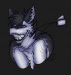 anthro blue_eyes dog_tags grey_background grin muscular muscular_anthro simple_background smile solo kevinrogers discordnight sergal bust_portrait low_res portrait