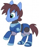 alternate_species big_eyes big_head blue_body brown_hair feral hair male ponification quadruped short_hair side_view simple_background smile solo style_emulation tail teal_eyes toony white_background wiirdo capcom hasbro mega_man_(series) mega_man_legends my_little_pony mega_man_volnutt equid equine horse mammal pony 2011 crossover