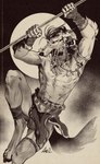 action_pose anthro athletic athletic_anthro athletic_male balls bottomwear claws clothing fangs flaccid foreskin fur genitals glans hair humanoid_genitalia humanoid_penis loincloth male melee_weapon penis polearm pose teeth weapon ama_dench_art borzoi canid canine canis domestic_dog hunting_dog mammal sighthound hi_res